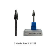 Carbide burr with long tapered cone shape – 6mm shank, 28mm cut length, ideal for slotting, beveling, and tight access grinding.