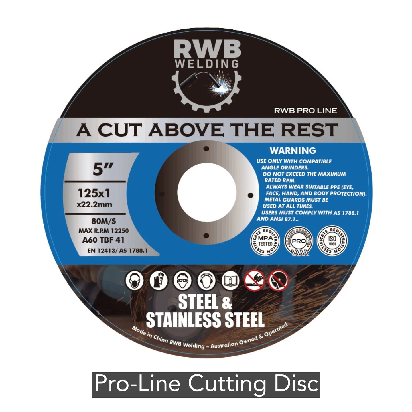 RWB Pro-Line 125mm cutting disc for steel and stainless steel – ultra-thin, long-lasting, and precision-engineered.


